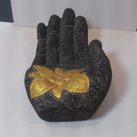 Volcanic Stone Incense Holder  Black Hand lotus flower - Picture 4 of 16